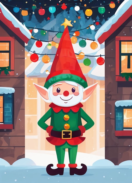 Kreskówka Boże Narodzenie Elf Ilustracja Kartkę Z Pozdrowieniami