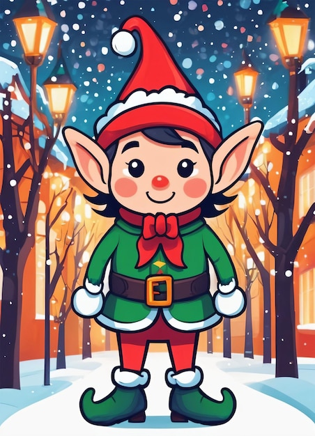 Kreskówka Boże Narodzenie Elf Ilustracja Kartkę Z Pozdrowieniami