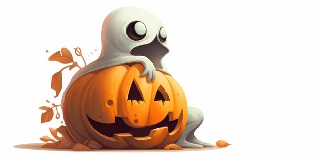 Kreskówka ducha na dyni halloweenowej