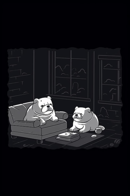 kreskówka dwóch psów siedzących na kanapie oglądających telewizję