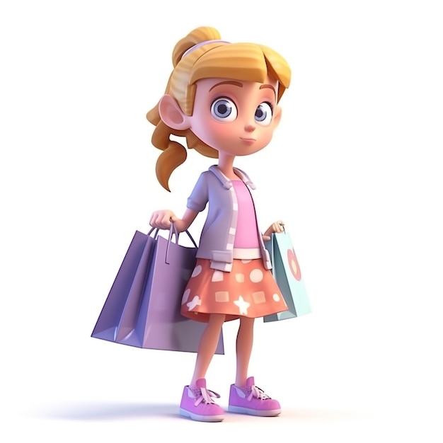 Kreskówka dziewczyna niosąca zakupy torba na zakupy koncepcja