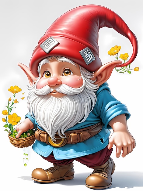 kreskówka gnomu fantasy gnomu uroczy 3d kreskówki gnomu izolowanego białego tła gnomu wiosennego