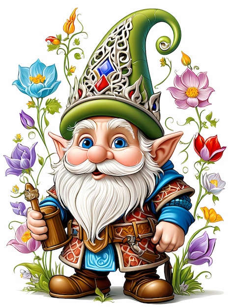 Zdjęcie kreskówka gnomu fantasy gnomu uroczy 3d kreskówki gnomu izolowanego białego tła gnomu wiosennego