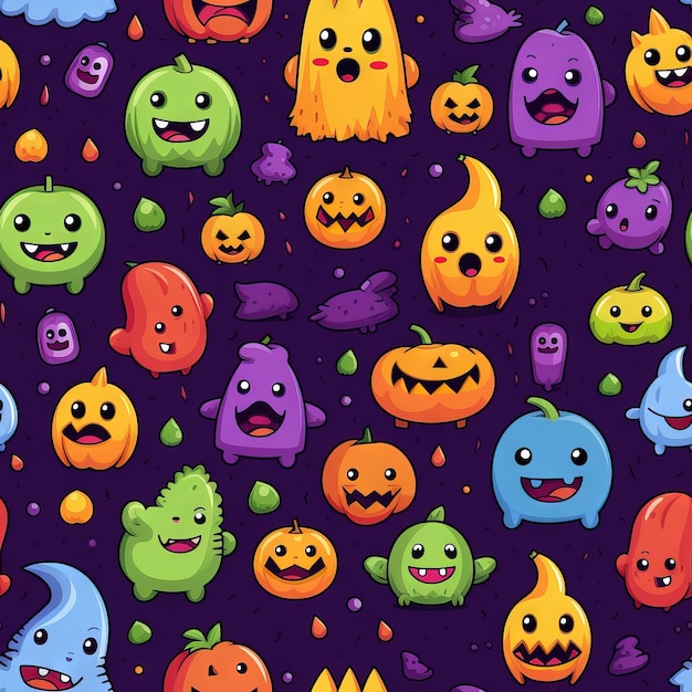 Kreskówka Halloween wakacje potwór wzór Generative AI