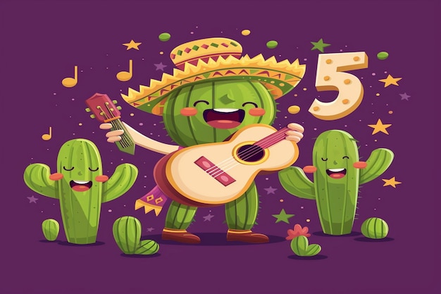 kreskówka kaktusa z gitarą i kaktusem