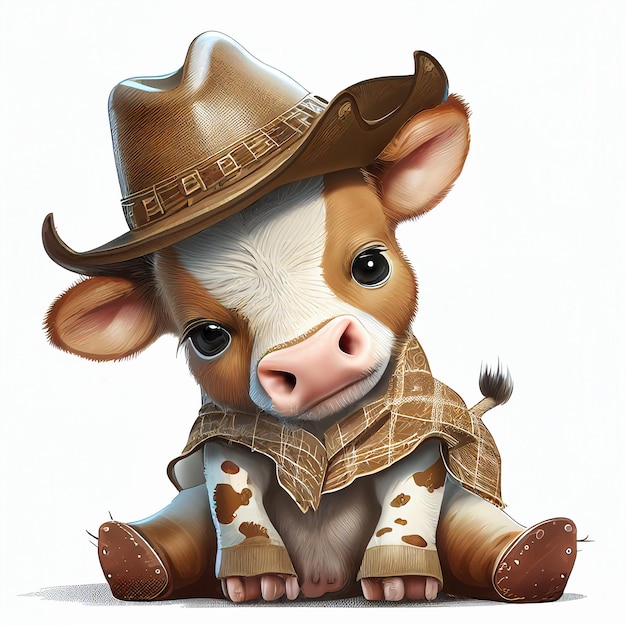 Kreskówka krowa w kowbojskim kapeluszu i siedząca generatywna sztuczna inteligencja
