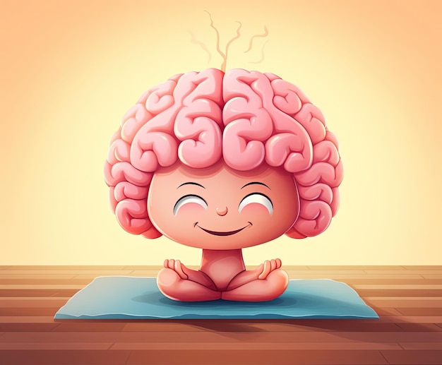 Zdjęcie kreskówka ładny uśmiechnięty umysłowy mózg w ilustracji wektorowych pozy jogi w stylu vfxfriday