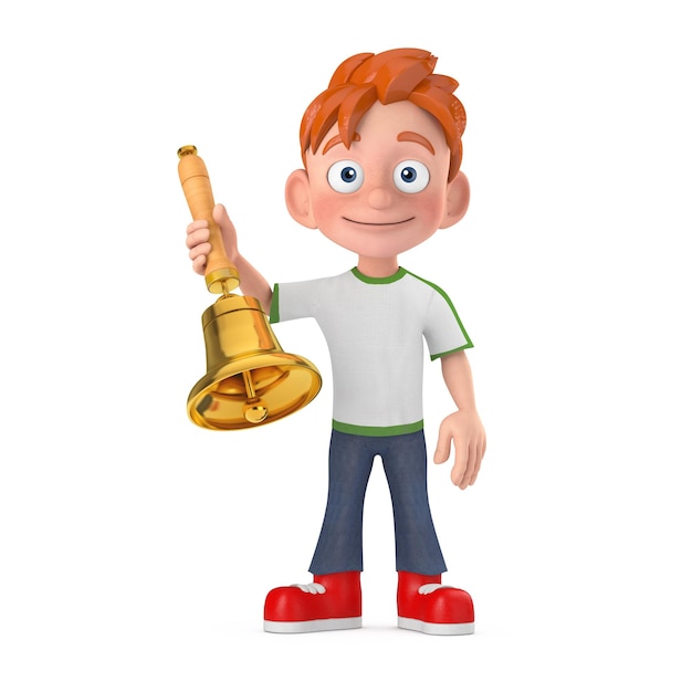 Kreskówka mały chłopiec nastolatek osoba maskotka postaci z rocznika złoty dzwonek szkolny renderowania 3d