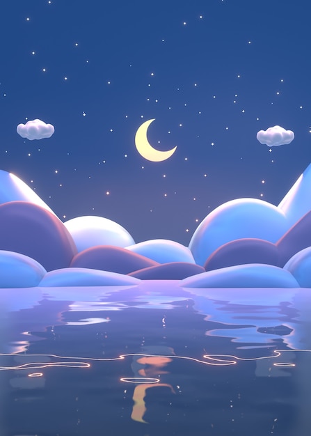 Kreskówka o północy morze i gwiazdy 3d renderowany obraz