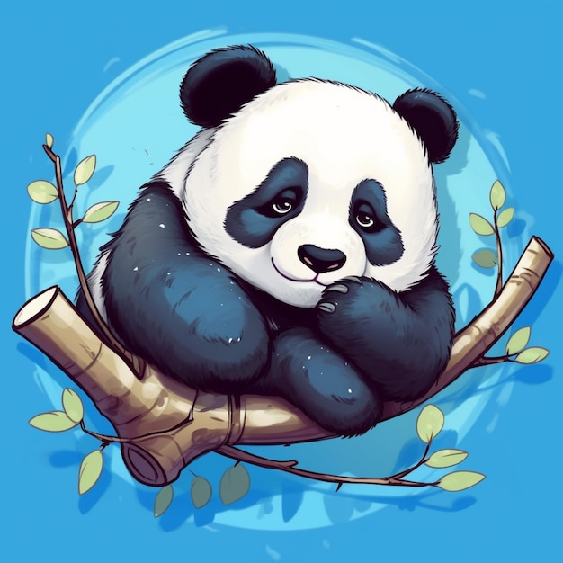 Zdjęcie kreskówka panda siedzi na gałęzi ilustracji wektorowych