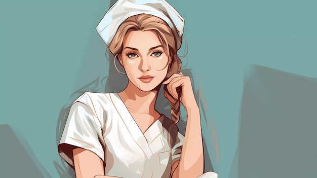 Kreskówka pielęgniarki z niebieskim tłem
