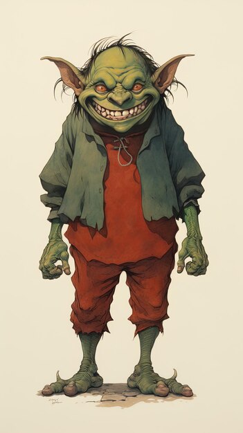 Zdjęcie kreskówka potwora z zieloną kurtką na nim