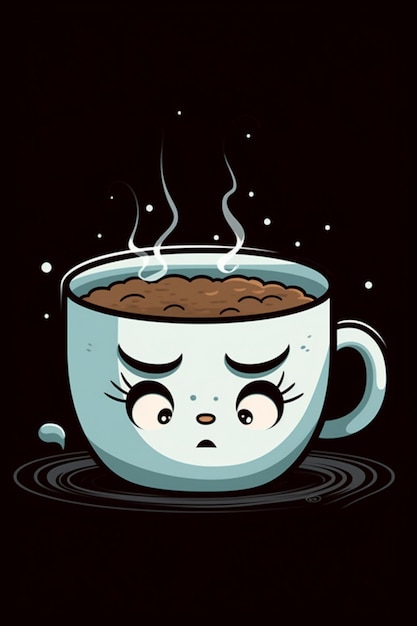 Kreskówka przedstawiająca filiżankę kawy z twarzą z napisem „kawa”.
