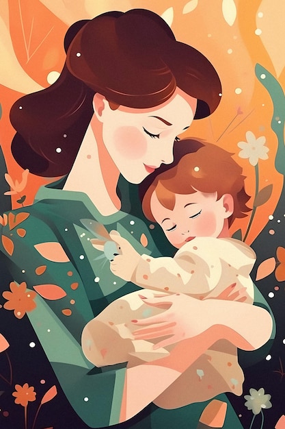 Kreskówka przedstawiająca matkę trzymającą dziecko.