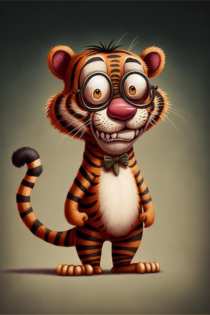 Zdjęcie kreskówka przedstawiająca tygrysa w muszce i muszce