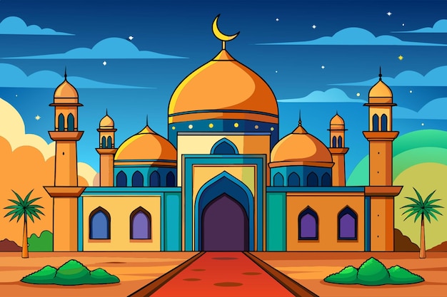 kreskówka ramadan tło meczet bez ludzi ilustracja wektorowa kreskówka