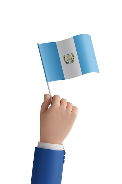 Kreskówka ręka z flagą Gwatemali na białym tle ilustracja 3d