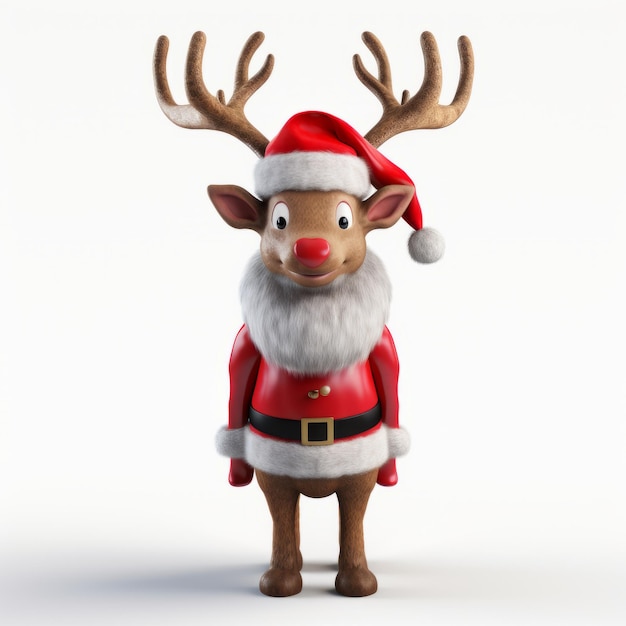 Kreskówka Renifer Z Czerwonym Nosem I Santa Hat Fotorealistyczne Renderowania 3D