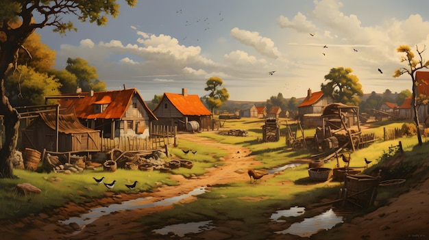 kreskówka starej wioski