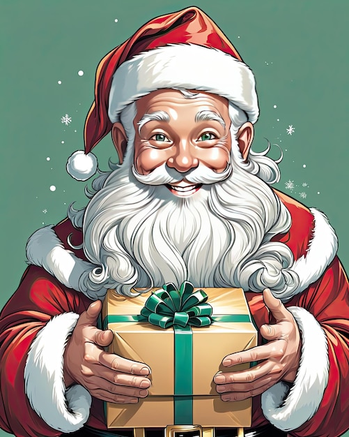 Kreskówka Święty Mikołaj uśmiechający się trzymając prezenty