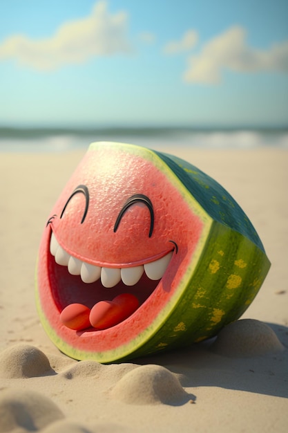 Kreskówka uśmiechający się szalone arbuzy na plaży