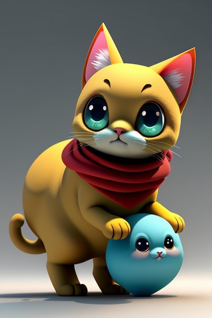 Kreskówka w stylu anime kawaii uroczy kot postać model renderowanie 3D projekt produktu gra zabawka ozdoba