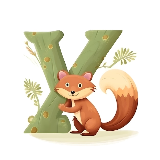 Kreskówka wiewiórka na drzewie litera Y ilustracji wektorowych