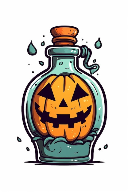 kreskówka z dynią halloween w butelce z wodą generatywną ai