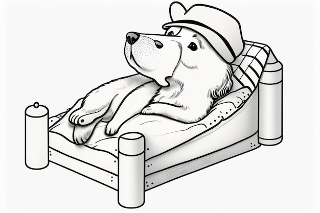 Zdjęcie kreskówka zabawny śpiący szczeniak pies szkic grawerowanie ilustracji wektorowych tshirt odzieżowy projekt nadruku imitacja stylu zdrapki czarno-biały ręcznie rysowany obraz