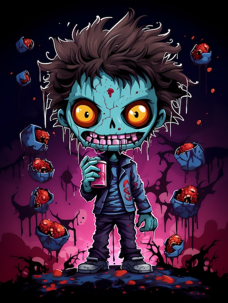 Zdjęcie kreskówka zombie szablon karty z pozdrowieniami na halloween generative ai