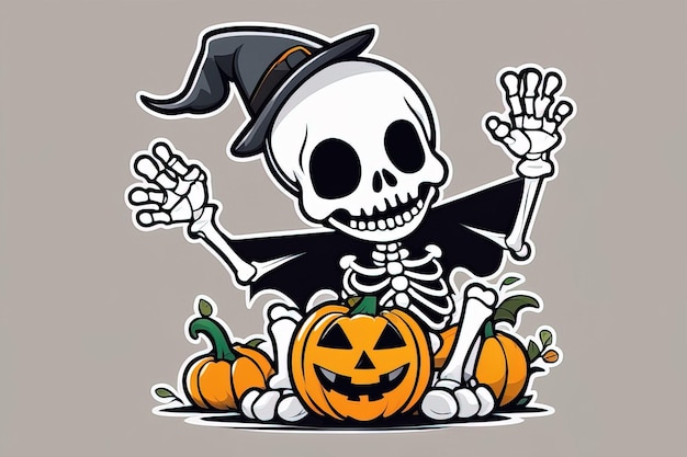 kreskówkowa dynia ze szkieletemkreskówka dynia ze szkieletemszczęśliwego wektora halloween
