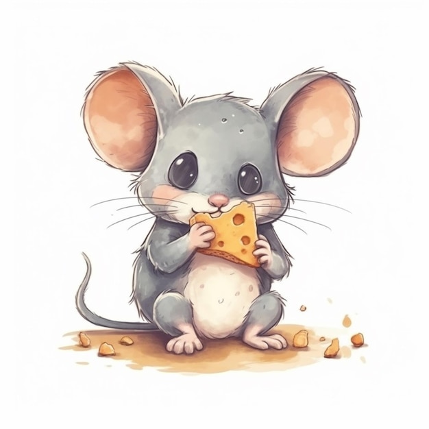 Kreskówkowa mysz jedząca kawałek sera generatywnego ai