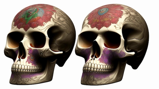 Kreskówkowa para meksykańskich cukrowych czaszek dla Dia de Los Muertos