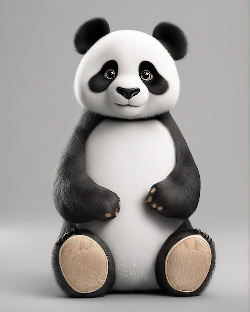 Kreskówkowe pandy świecą hiperrealistyczną magią szare tło