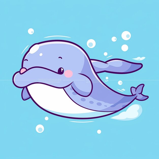 kreskówkowy delfin pływający w oceanie z pęcherzami i pęcherzykami generatywny ai