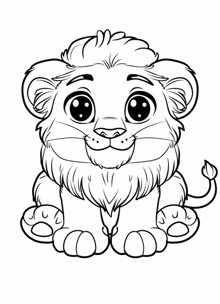 kreskówkowy lew siedzący z dużymi oczami i dużą grzywą generatywny ai