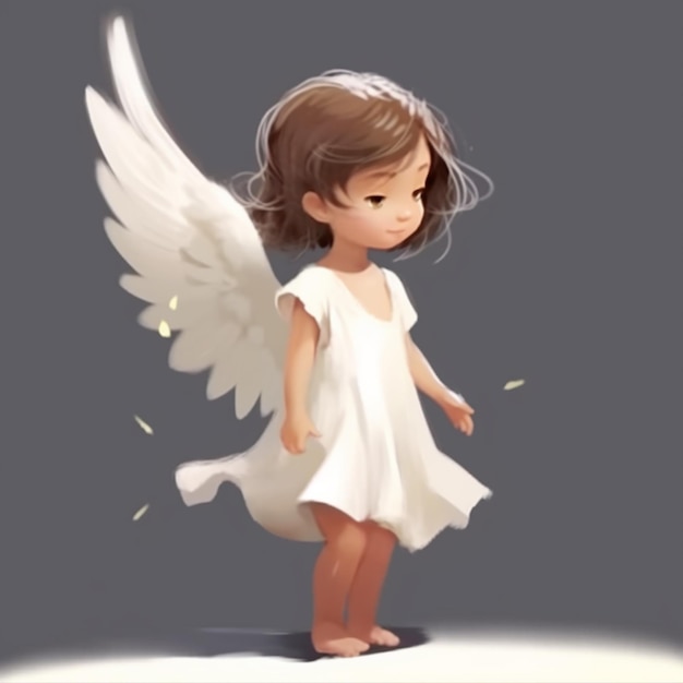 kreskówkowy obraz dziewczynki w białej sukience i skrzydłach generatywny ai