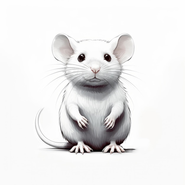 Kreskówkowy realizm Minimalistyczne portrety białej myszy