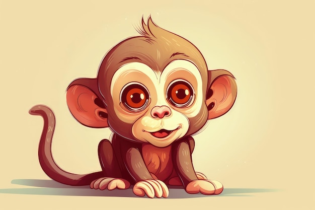 Kreskówkowy rysunek małpy z dużymi oczami.