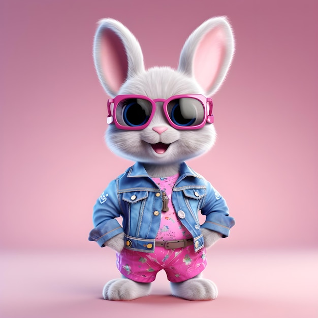 kreskówkowy słodki królik nosi słodki strój na imprezie 3d render Generative AI