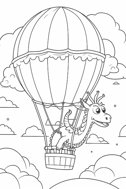 Kreskówkowy smok lecący balonem na niebie w generatywnej ai