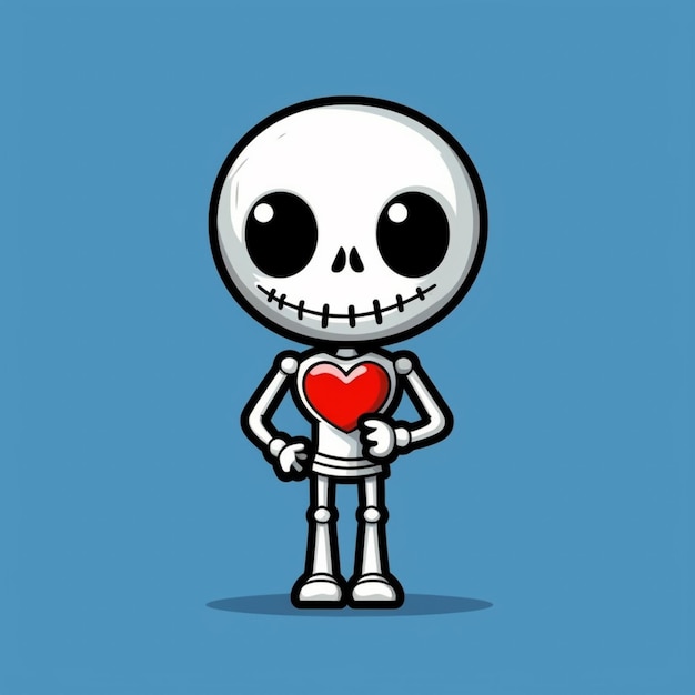 Zdjęcie kreskówkowy szkielet trzymający serce w dłoniach generatywny ai
