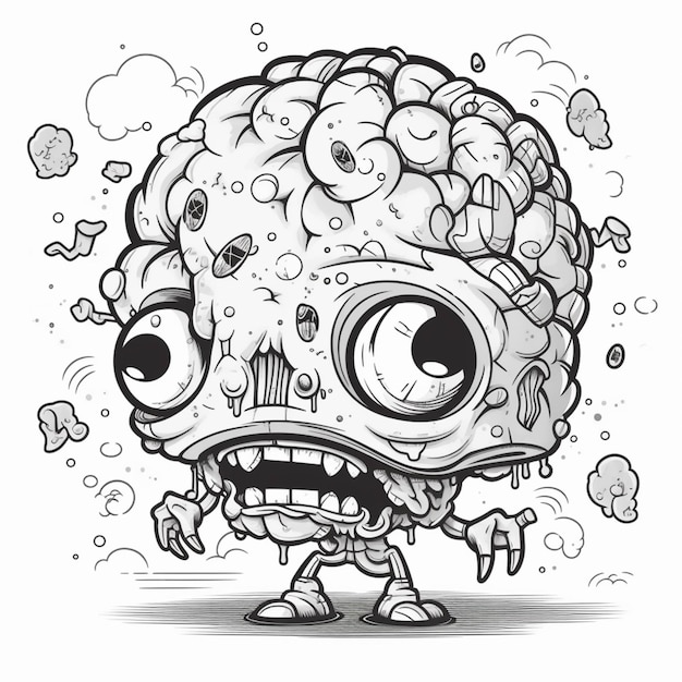 Kreskówkowy zombie z mnóstwem jedzenia na głowie generatywnej ai