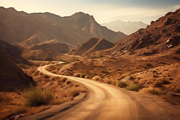 kręta droga na pustyni z górami na tle