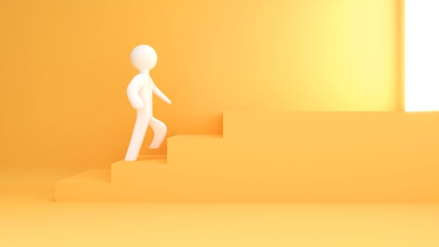 Krok w kierunku sukcesuPodróż do schodów na korytarzu bramkowym na żółtym tlerenderowanie 3d