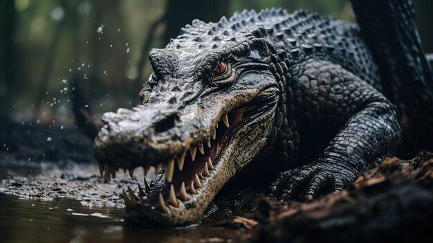 Krokodyl wściekły pokazuje swoje kły.