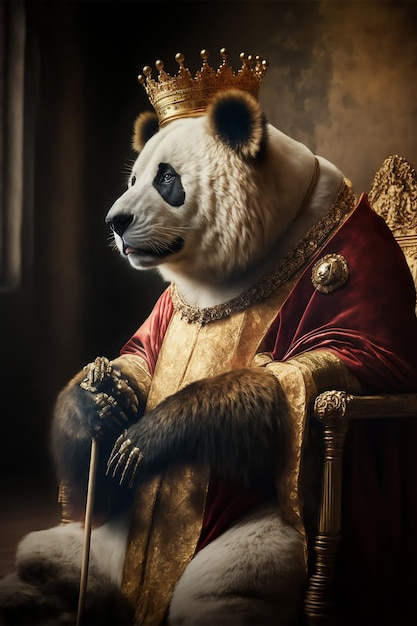 Król panda siedzi na tronie