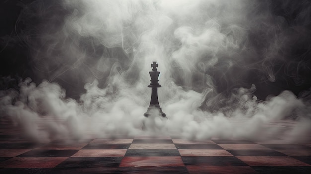 Król szachowy na planszy w dymie Format poziomy Kopiuj przestrzeń