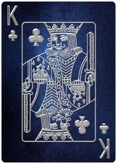 Król trefl kart do gry, tło, symbole złoto srebro, ze ścieżką przycinającą.