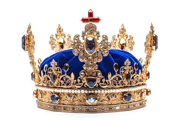 Królewska korona z niebieskim aksamitem.